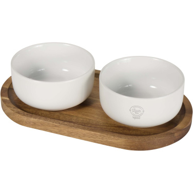 Logotrade promotional gift picture of: Noa wooden tray and ceramic serving bowls set