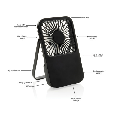 Logo trade promotional gift photo of: Aervina RCS recycled plastic re-chargeable desk fan