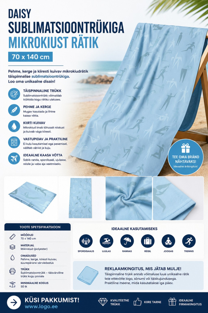 Logotrade promotional item image of: Daisy sublimation microfiber towel 70x140 cm
