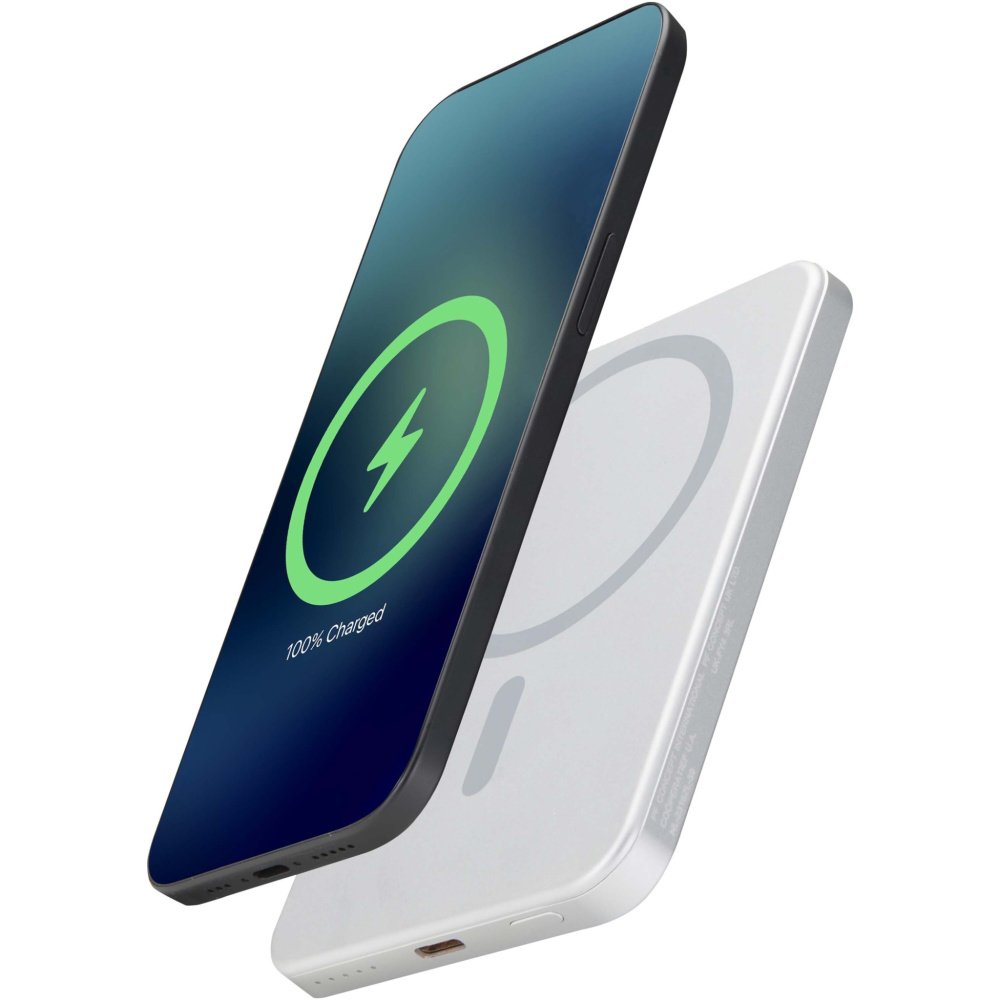 Logo trade promotional gifts image of: Avis 5000 mAh RCS recycled aluminium magnetic power bank 