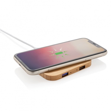 Logo trade reklaamtoote pilt: Bambusest 5W juhtmevaba laadija USB-ga
