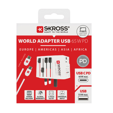 Logotrade reklaamkingituse foto: SKROSS World Travel Adapter MUV 65W PD USB C kaabliga