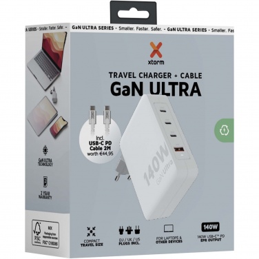 Logotrade mainostuotet kuva: Xtorm XVC2140 GaNUltra 140 W matkalaturi 240 W USB-C PD -kaapelilla