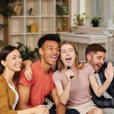 Logo trade mainoslahja ja liikelahja tuotekuva: Singvibe RCS karaokesarja tuplamikrofonilla kierrätysmuovia