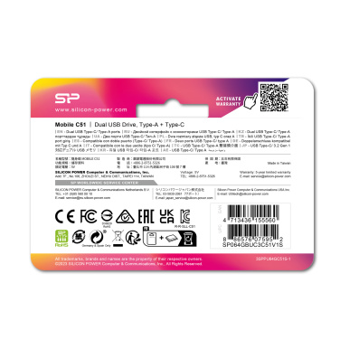 Logo trade liikelahjat mainoslahjat kuva: Pendrive Silicon Power Mobile - C51 3.2, 64 Gt