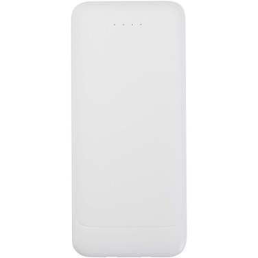 Logotrade liikelahja tuotekuva: Adhil 10 000 mAh:n ja 10 W:n kierrätetystä muovista valmistettu varavirtalähde, jossa on kaksi sisäänrakennettua kaapelia