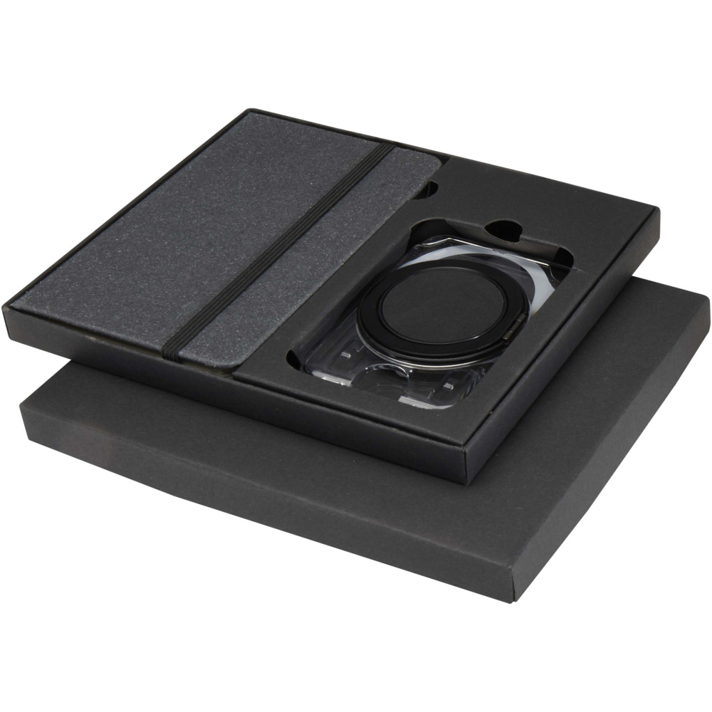 Logotrade verslo dovanos nuotrauka: „Kern“ A6 formato kietų viršelių užrašinės ir „MagSafe“ piniginės dovanų rinkinys