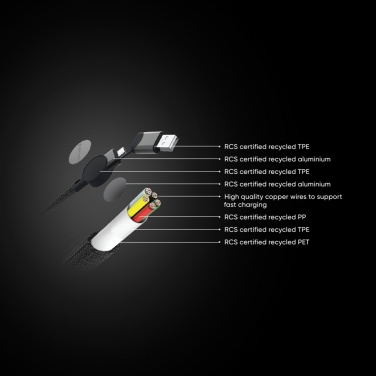 Logotrade logo dāvanas foto: Oakland RCS pārstrādāta plastmasas 6-in-1 ātrās uzlādes 45W kabelis