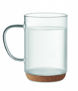 Logotrade korporatīvās dāvanas foto: Stikla krūze 400ml ar korķa pamatni