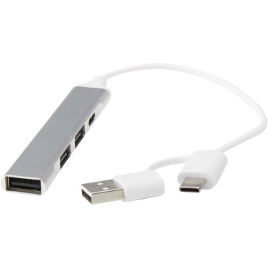 Logotrade ziemassvētku dāvanas foto: Alkaid 4 portu pārstrādāta alumīnija USB-A un C tipa centrmezgls ar divām ieejām