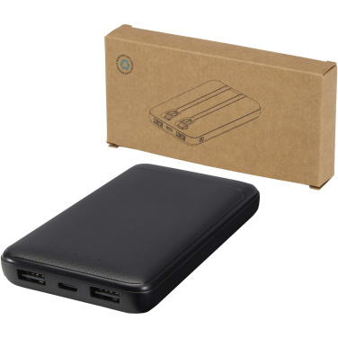 Logotrade korporatīvās dāvanas foto: Adhil 10.000 mAh 10W pārstrādātas plastmasas pārnēsājamais akumulators ar 2 iebūvētiem kabeļiem
