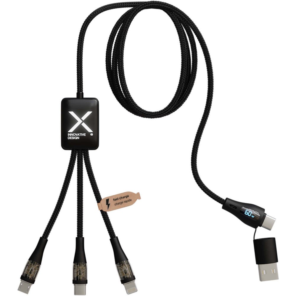 Logotrade korporatīvās dāvanas foto: SCX.design C51 60W 5-in-1 rPET ātrās uzlādes kabelis ar displeju