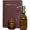 Wellmark Discovery 250 ml roku ziepju dozators un 150 g aromātisko sveču komplekts, Maroon