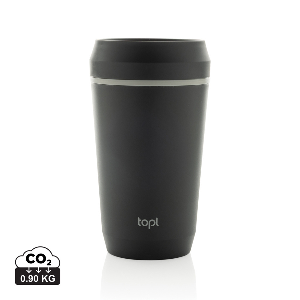 Logotrade korporatīvās dāvanas foto: Topl pārstrādātas plastmasas līdzņemšanas glāze ar patentētu 360 grādu vāku, 354 ml