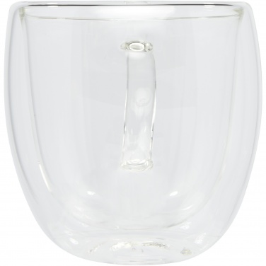 Logotrade reklamprodukter bild: Manti två stycken 250 ml glaskopp med dubbelvägg och underlägg av bambu 