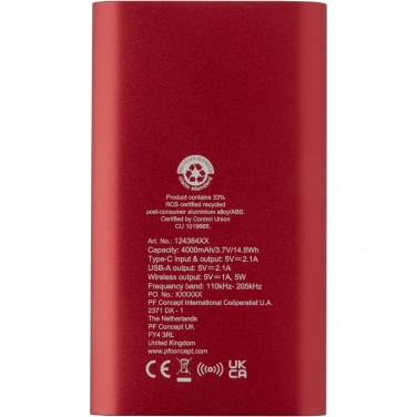 Logotrade kampanjprodukter bild: Juice trådlös 4 000 mAh Type C-powerbank i återvunnen aluminium 