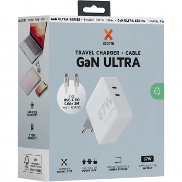 Logotrade profilreklam bild: Xtorm XVC2067 GaN Ultra 67 W reseladdare med 100 W USB-C PD-kabel