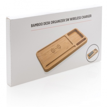 Logotrade profilreklam bild: Bambu skrivbordsorganisatör 5W trådlös laddare
