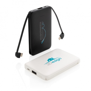 Logotrade profilreklam bild: 5.000 mAh powerbank i fickformat med integrerade kablar