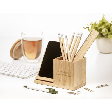 Logotrade profilprodukter bild: Bamboo Boss 15W laddare/pennhållare