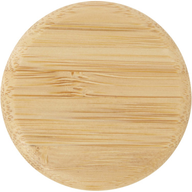 Logotrade profilreklam bild: Porto 500 ml vattenflaska av glas med silikonhandtag och bambulock