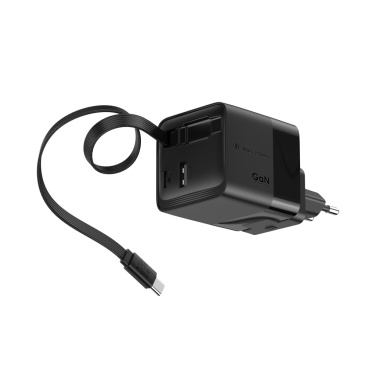 Logotrade profilprodukter bild: Urban Vitamin Mendocino 65W GaN-laddare med utdragbar kabel