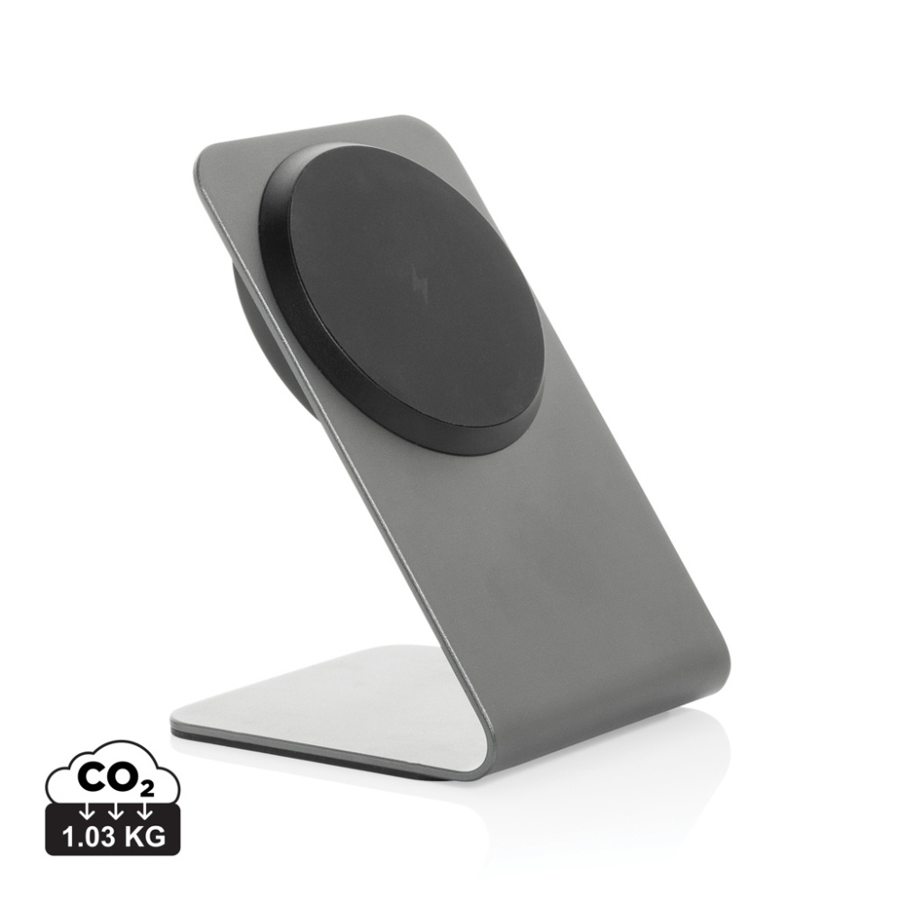Logotrade presentreklam bild: Terra aluminium 15W magnetisk trådlös telefonställ för mobil