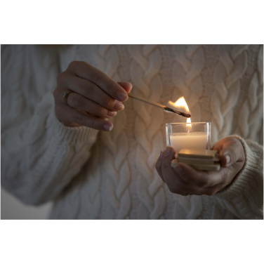 Logotrade reklamprodukter bild: Ambra ljus i fyrkantigt glas med bambulock