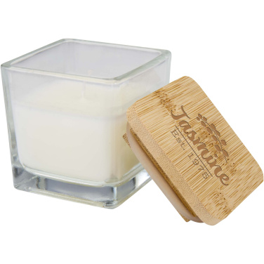 Logotrade profilprodukter bild: Ambra ljus i fyrkantigt glas med bambulock