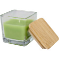 Ambra ljus i fyrkantigt glas med bambulock, Oasis Green